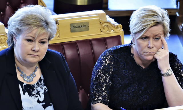 image: Erna mener Listhaug ikke kan klandres for drapstruslene mot Støre og Hareide